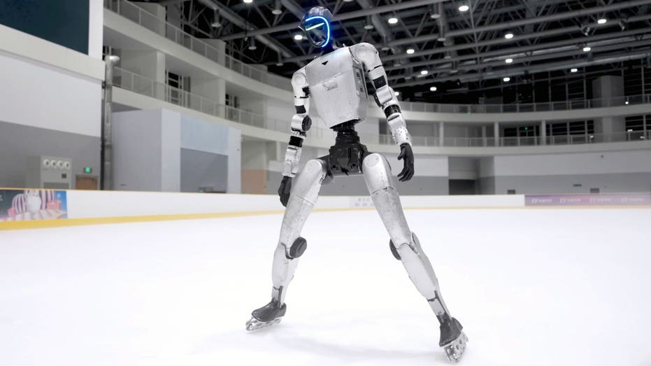 Unitree G1 humanoid robot ice skates and Rollerblades